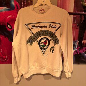 Vintage 80s 1988 1989 Michigan State University White Sweatshirt USA MADE Large